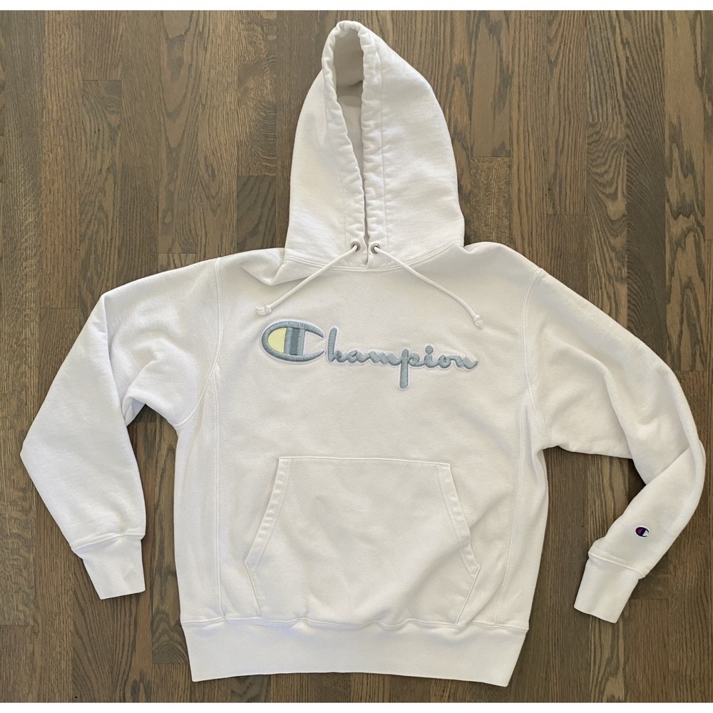 Champion Reverse Weave Big Spellout Logo Hoodie Embroidered Size Medium Women